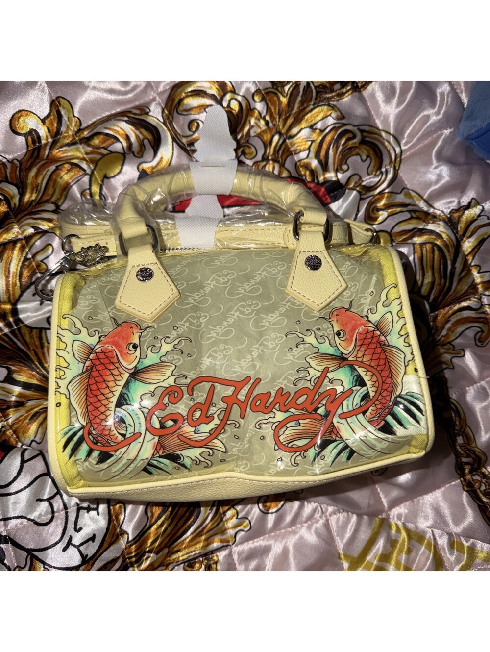 Ed Hardy Love Kills Slowly Swim Beach Bag Clear Yellow Y2K 2000s Purse New